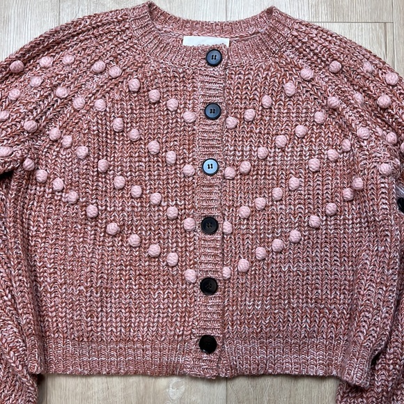 THE GREAT. Pink Marled Bobble Cardigan Sweater Savanna Rose, Small 1361 - Picture 8 of 11